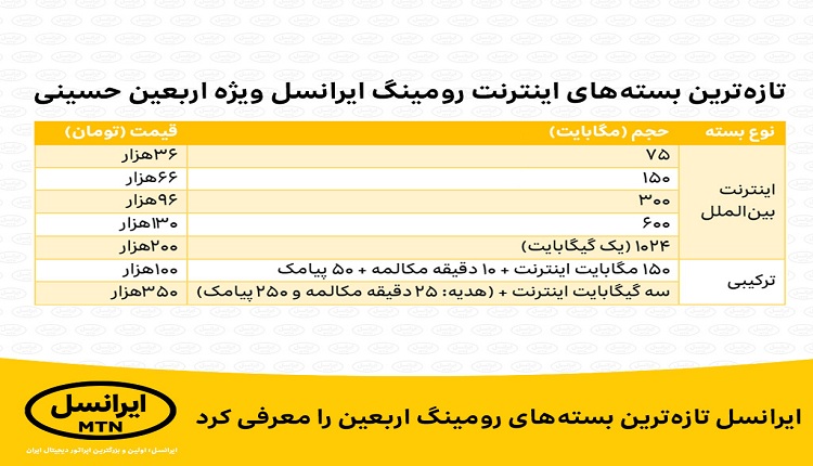 بسته های رومینگ اربعین